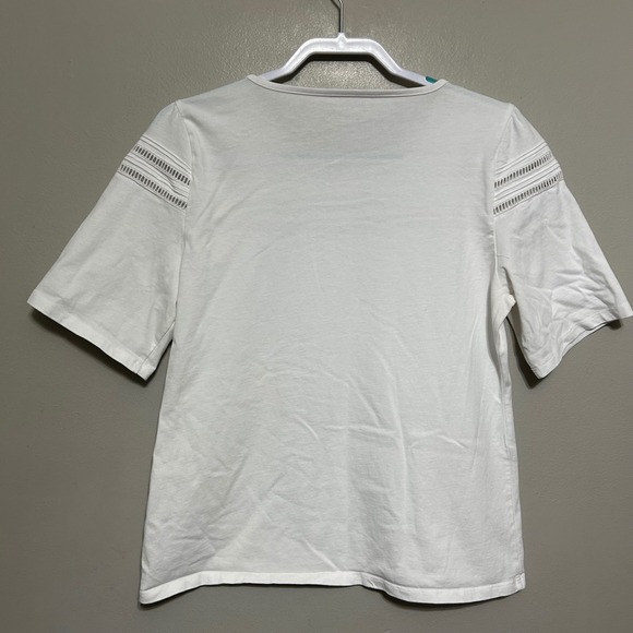 Talbots Womens Blouse T-Shirt L White Cotton Eyelet Trim Short Sleeve Casual Top - Picture 2 of 6